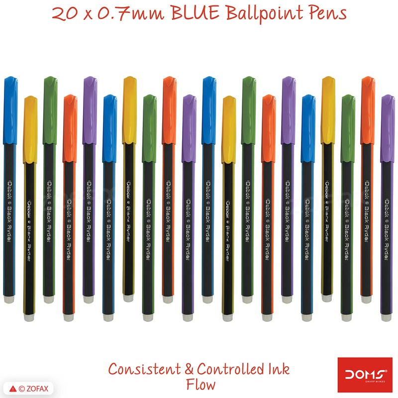 Doms 20 x 0.7mm Debok BLUE Fine Tip Ballpoint Pens