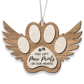 KilyHome Angel Wings - Paw Print Christmas Ornament, Pet Memorial Gifts for Dog Lovers, Pet Lover, Bereaved Pet Owner, Bereavement, Sympathy, Remembrance, Condolence Gift, Xmas Wood Ornaments Keepsake