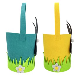 2 Pcs Easter Egg Hunt Baskets for Kids,Felt Basket with Handle,Child Party Craft Gift Basket-Spring Easter Egg Hunt Favour Holders with Bunny Design-Easter Gift Box,Arts Crafts For Kids to Make DIY