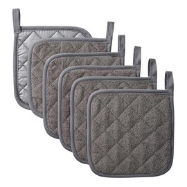 Kitchen Pot Holders Set Heat Resistant Pure Cotton Potholders Kit Trivets Large Coasters Hot Pads Terry Pot Holders for Everyday Cooking and Baking by 7 x 7 Inch Set of 6 Dark Grey
