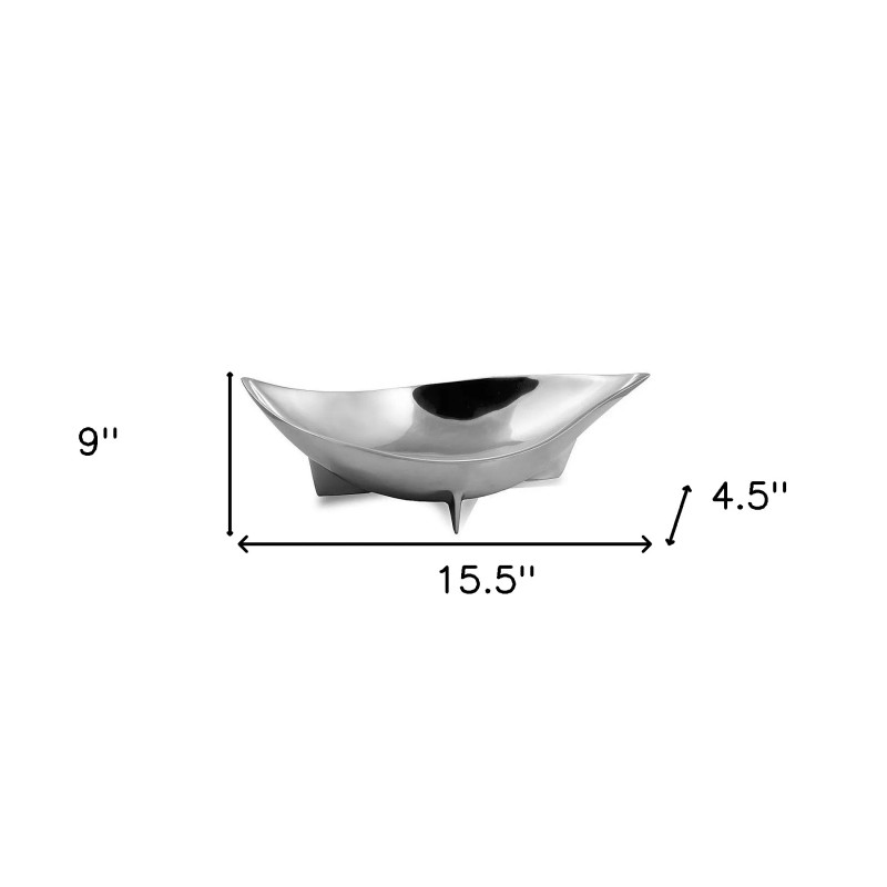 Homeroots 16" Silver Aluminum Oval Eye Shaped Centerpiece Bowl