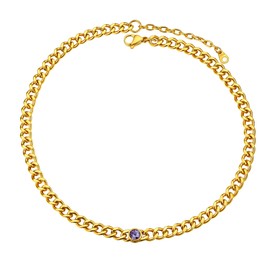 PROSTEEL Women's Birthstone Short Chain 18 Carat Gold-Plated Curb Chain Necklace with 0.75 Carat Zirconia 40 + 5 cm Clavicle Chain Women Fashion Jewellery Accessory for Birthday Christmas, Stainless