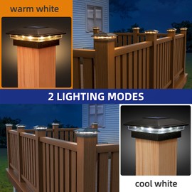 APONUO 6 Pack Fence Post Solar Lights, 2 Modes(Warm/Cool Light) Outdoor Waterproof 4x4 Post Solar Lights, Solar Powered Garden, Patio, Deck Decor for 4x4, 5x5, 5.5x5.5 Wood & Vinyl Posts, Black