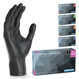 200 x ARNOMED Disposable Gloves XS, Latex Gloves Black (2 x 100 Pieces) Disposable Gloves Powder-Free Gloves Latex Disposable Cleaning Gloves Latex Gloves Disposable / Disposable Gloves XS, S, M, L &