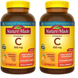 Nature Made Chewable Vitamin C 500 mg, Dietary Supplement for Immune Support, 150 Tablets, 150 Day Supply (Pack of 2)
