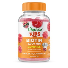 Lifeable Biotin Gummies for Kids - 5,000mcg - Great Tasting Natural Flavor Supplement Vitamins - Vegetarian GMO-free Chewable - for Beautiful & Glamorous Hair and Nails Growth - for Child - 90 Gummies