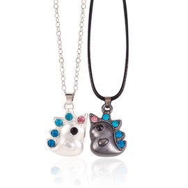 Ornaland 2 Pcs Magnetic Matching Necklace Cute Dinosaur Pendant Necklaces Set Charm Pendant Neck Jewelry for Women Couples Best Friends, Black and Silver