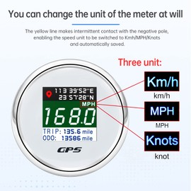 ARTILAURA GPS Speedometer 2-1/16" 52mm Digital Boat GPS Speedometer Gauge MPH Km/h Knot TFT Screen Antenna Odometer for AUTO Car Marine (White)