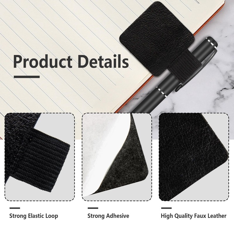 AUXBC 12Pcs Self-Adhesive Pen Loop Holder with Elastic Band, Notebook