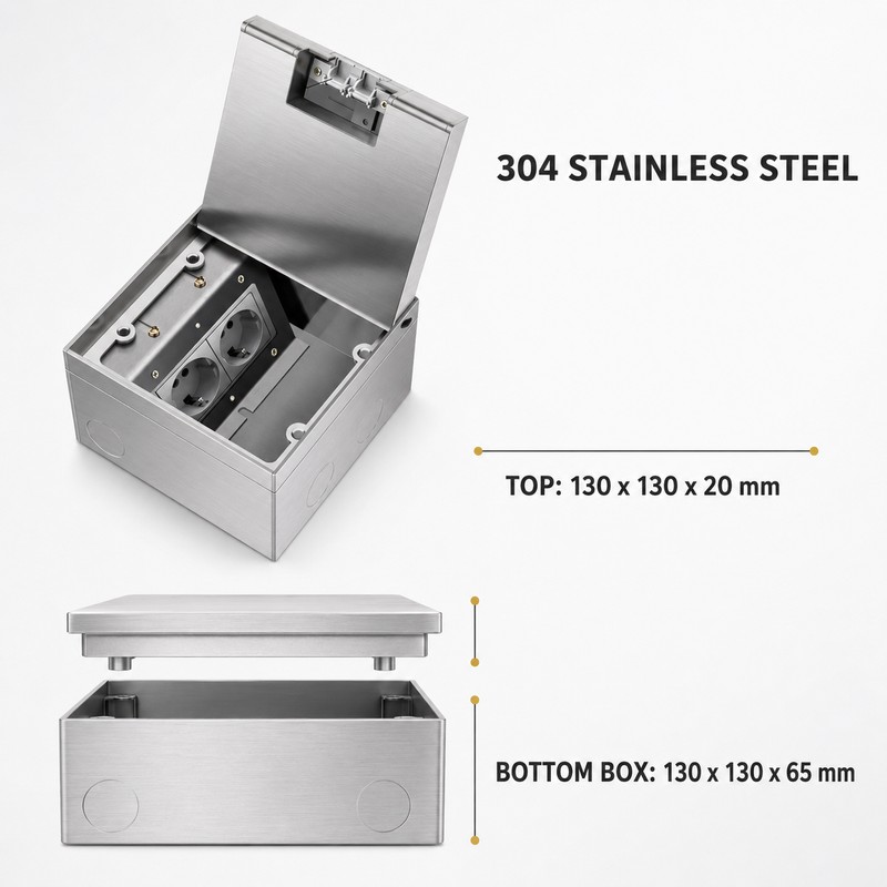 Square Metal Hidden Floor Socket Box with Multiple Outlet Configurations