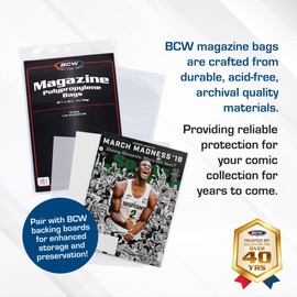 BCW Magazine Bags - Pack of 200 | Acid-Free, Crystal Clear Polypropylene Sleeves for Archival-Quality Storage of Collectible Magazines | Protect and Showcase Your Valuable Comic Book Collection
