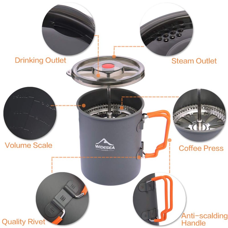 widesea Camping Coffee Pot 750ML, French Press Coffee Maker,Lightweight Backpacking