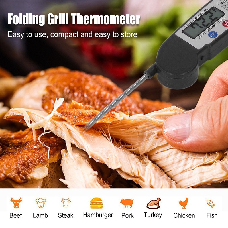 Digital Electronic Food Thermometer Foldable Intelligent Straightaway Read Thermometer for