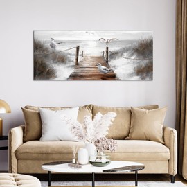 LevvArts Rustic Farmhouse Wall Decor Beach Painting Prints Coastal Sea Birds Seagull Picture Framed Artwork for Living Room Office Decorations