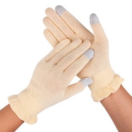 DONFRI 100% Cotton Gloves, Smartphone Compatible, Rough Hands, Good Night Gloves, Hand Care, Thin Women's, UV Protection, For Sleeping/Hand Sweating/Moisturizing/Sunburn Protection, beige/pair, S