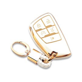 UTFT-17 Compatible with Chevy Key Fob Cover,Gold Keychains 2021-2023 Suburban Tahoe GMC Yukon Buick Encore Avenir Accessories,5 Button (White)