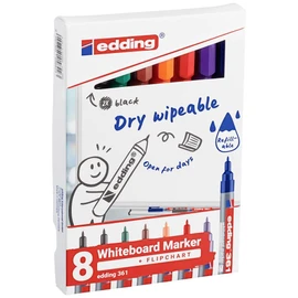 edding 361 whiteboard marker set - multi-coloured - 8 whiteboard pens - round nib 1 mm - whiteboard pen dry wipe - for whiteboards, flipcharts, magnetic, memo boards - sketchnotes - refillable