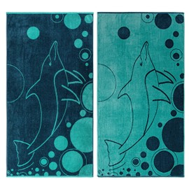 Superior 450GSM Beach Oversized Egyptian Cotton, Beach Towel, 34” x 64” Nautical Navy and Teal , 2 Piece Set