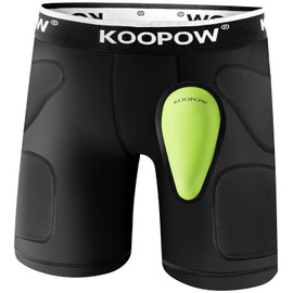 KOOPOW Youth Boys Padded Sliding Shorts Slider Pads with Soft Protective Athletic Cup for Baseball, Football, Lacrosse (X-Large, Black)