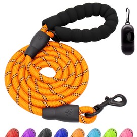 Hilkycton Heavy Duty Dog Leash, 4/5/6FT Reflective Rope Dog Leash with Soft Padded Handle, Strong Dog Leash for Small Medium Large Breed Dogs with Poop Bag Holder, Orange, 5'*1/2''