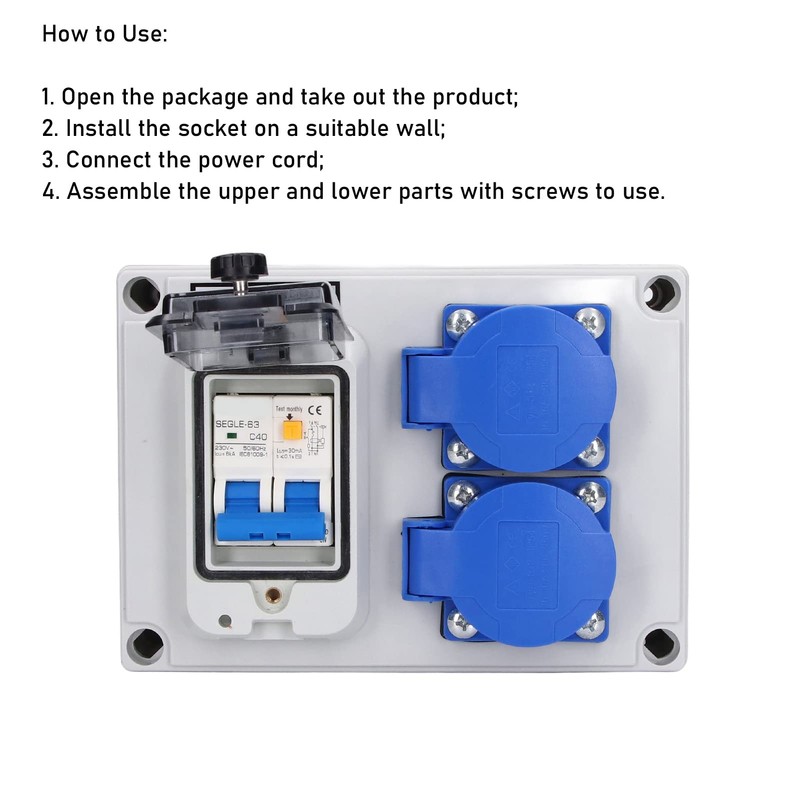 Eujgoov SGKJ-2C 2-Position German Socket Waterproof ABS Shell Socket Box