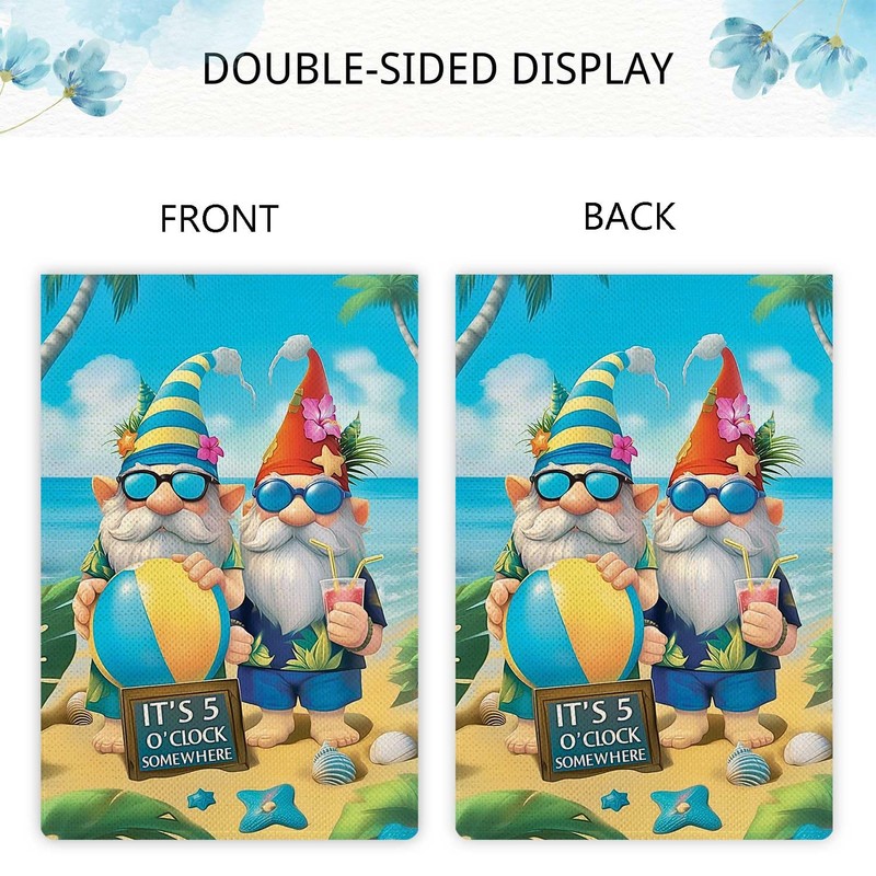 It's 5 O'clock Somewhere Garden Flag Funny Gnome Garden Flag