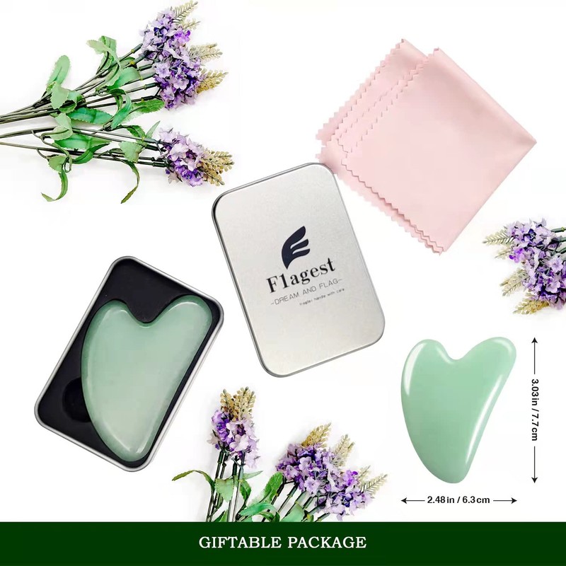 Gua Sha Face Treatment with Jade, Natural Stone, Heart Shape,