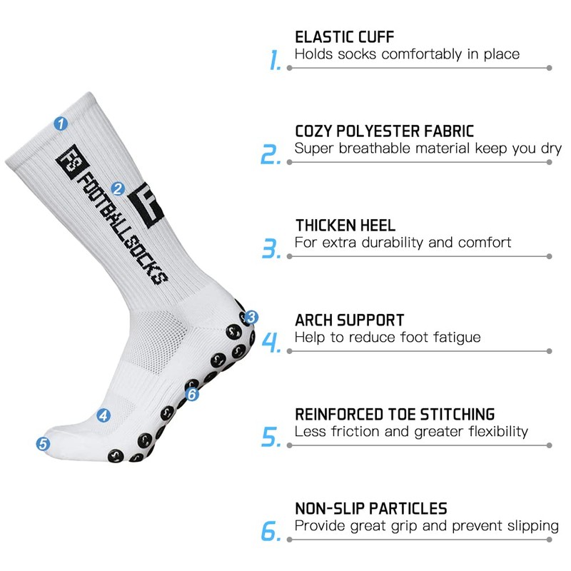 Lixada Soccer Socks, Set of 3, White + Blue +