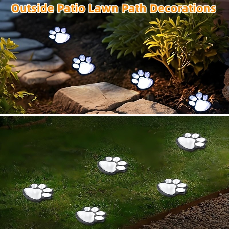 4 Pack Paw Print Solar Light Outdoor,Solar Dog Paw Light
