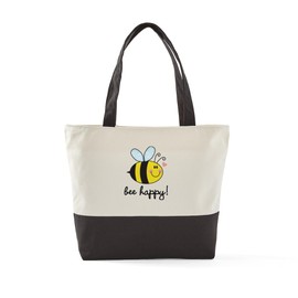 CafePress Bee Happy Canvas Tote Top Zipper Closure