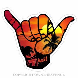OwnTheAvenue Shaka Hang Loose Beach Ocean Sunset Sticker Car Window Bumper JDM Vehicle Decal