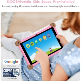 2025 Kids Tablet, 8 Inch Android Tablet for Kids 3-12 with KIDOZ Preinstalled,WiFi6 and Dual Camera, Kid Space, Parental Control, Adjustable Strap Included, Great Gift for Kids, Pink