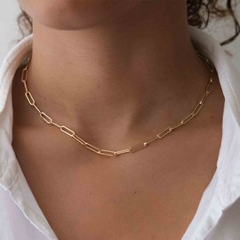 Yheakne Punk Papierlink Halsband Halskette Gold Büroklammer Kette Halskette Halsband Offene Gliederkette Halskette Trendige Kette Halskette Schmuck für Frauen und Mädchen