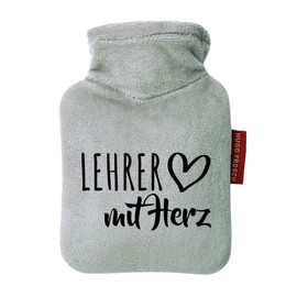 Huuraa Taschenwärmer Lehrer mit Herz Geschenk 0,2 Liter Grey Mini Veloursbezug Lehrer Geschenkidee