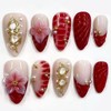 Red French Tip Press on Nails Short Almond Fake Nails