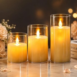 Velas Decorativas LED - 3PCS con Llama Realista, Velas Eléctricas a Pilas AA, para Hogar, Bodas, Navidad, San Valentín (Llama Oscilante)
