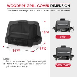 Unicook Grill Cover for Ninja Outdoor Grill OG700 OG701 OG751 Series, Heavy Duty Waterproof Woodfire BBQ Grill Cover with Inner Pocket, Sealed Team, Elastic Closure and Drawstrings, Black