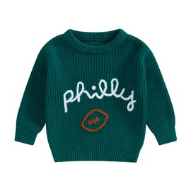 Honganda Newborn Baby Boy Girl Football Outfit Long Sleeve Cable Knit Philly Eagles Embroidered Sweater Pullover Knitwear Top (Green, 6-9 Months)