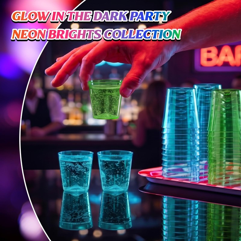 50 Pack 1oz Neon Plastic Shot Cups - Vibrant Party
