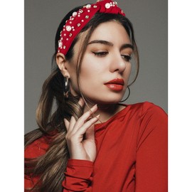 Red Headband Pearl Knotted Headband Sparkly Rhinestone Pearls Top Knotted Headband Womens Fashion Hair Accessories Cute Hair Bands