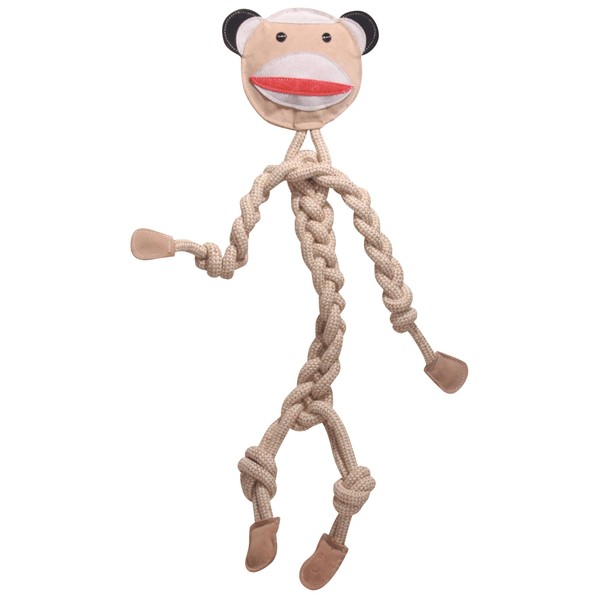 HuggleHounds Natural Rope Knottie - Leather Dog Toys for Aggressive