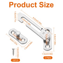 4 Pairs UPVC Window Restrictor Hook, Window Security Lock Stainless Steel, Window Catch Left Right Hand, Window Latches Security Chrome for Home School Kindergarten