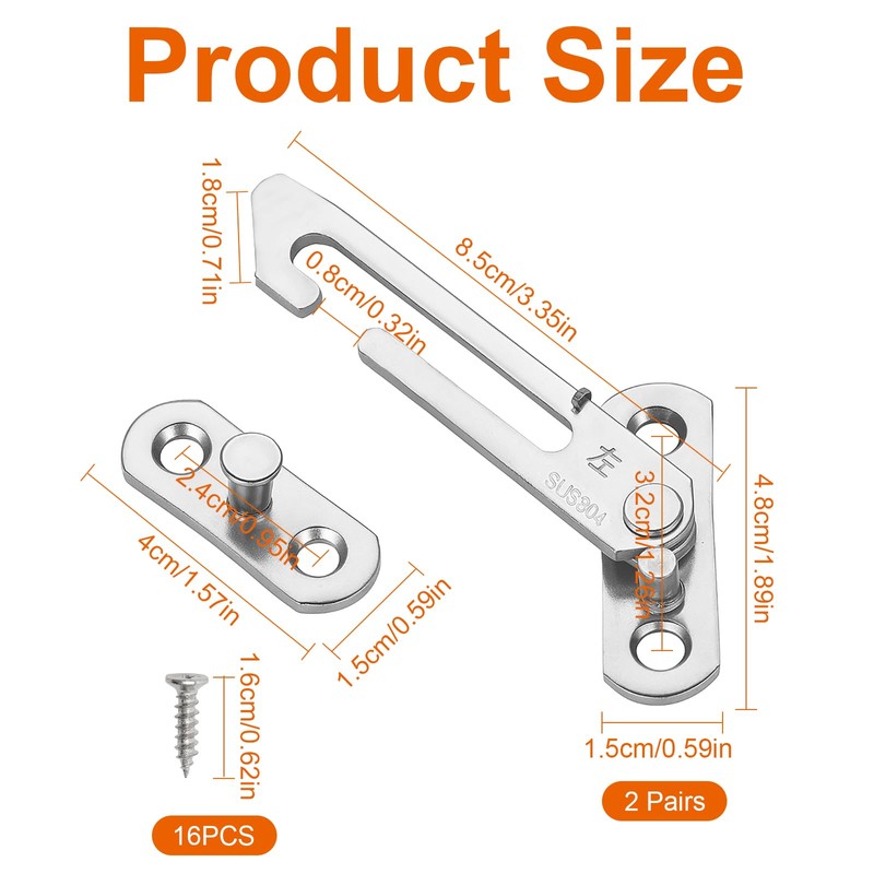4 Pairs UPVC Window Restrictor Hook, Window Security Lock Stainless