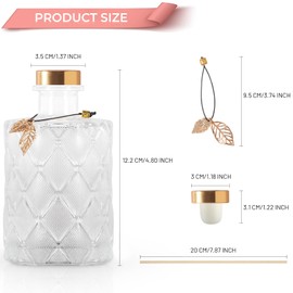 GYOSUGANG Glass Reed Diffuser Bottles for Decorative, Vintage Embossed Apothecary Style Flower Bud Vases with Cork Lids and Metal Leaves, Set of 3