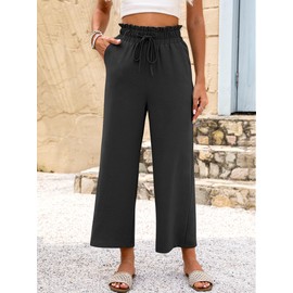 ANRABESS Women 2025 Summer Casual Flowy Loose High Waist Boho Wide Leg Cropped Palazzo Lounge Beach Vacation Pants Trousers Black X-Large