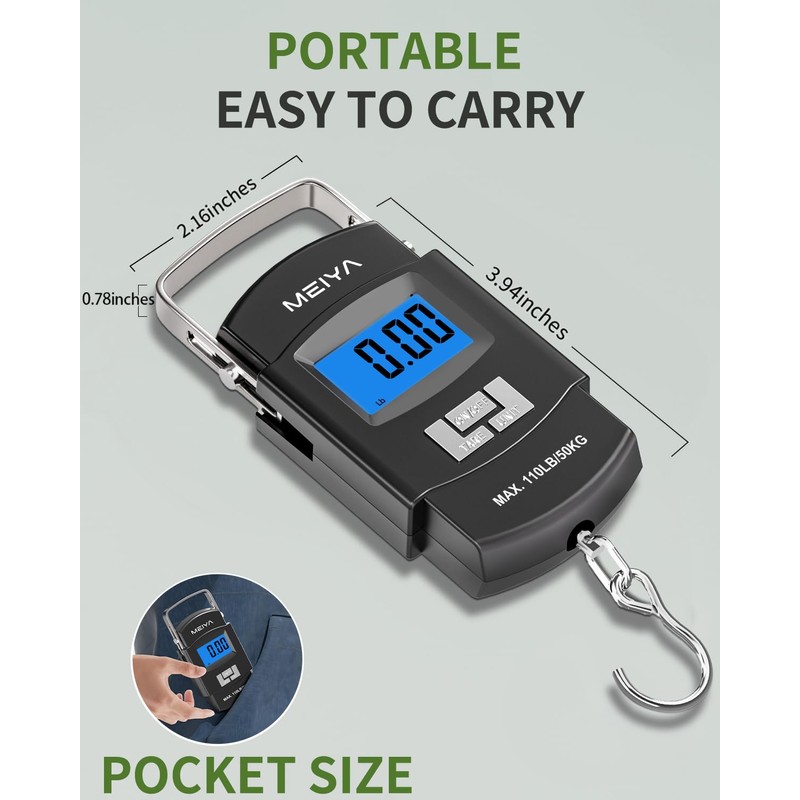 MEIYA Fish Scale 110lb/50kg Digital Fishing Scale with Backlit LCD,