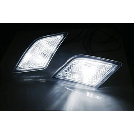 iJDMTOY Euro Smoked Lens Front Side Marker Lights w/White LED Replacement Bulbs Compatible With 2008-11 Mercedes Pre-LCI W204 C250 C300 C350 & 2008-2013 C63 AMG, Replace OEM Amber Sidemarker Lamps