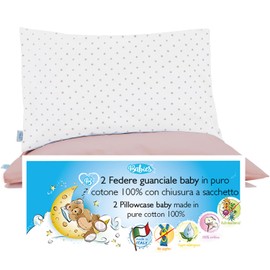 4BABIES -Federa Baby Pillow 40 x 60 cm - Set of 2 Pillowcases for Cot and Cot Cushion 100% Pure Cotton Made in Italy - Envelope Closure - OEKO-TEX Certified - Pink Polka Dots PRALINE