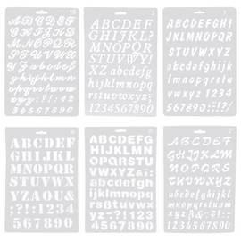 TSHAOUN 6 PCS Plastic Letter Stencil, Alphabet Painting Reusable Stencils, Assorted Styles Plastic Number and Letter, Letter Stencils Set, Artistic Drafting Drawing Templates Stencil Set (White)