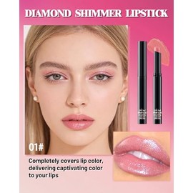 Lápiz labial metálico rosa claro para mujer, brillante, impermeable, de larga duración, tinte de brillo de labios con purpurina de alta pigmentación, 